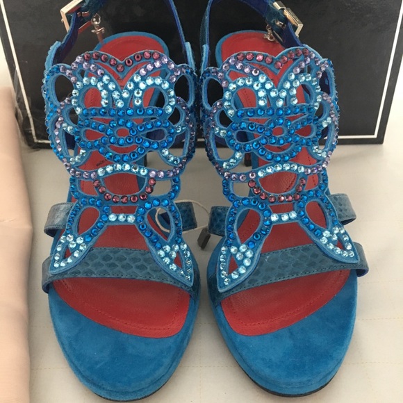 Cesare Paciotti Blue Leather Suede Sandals Sz 6.5 - Picture 3 of 8